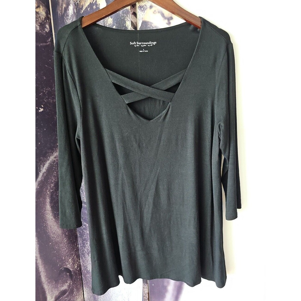 Soft Surroundings Women's Style # 29158 Criss Cross Neckline Black Viscose Tunic
